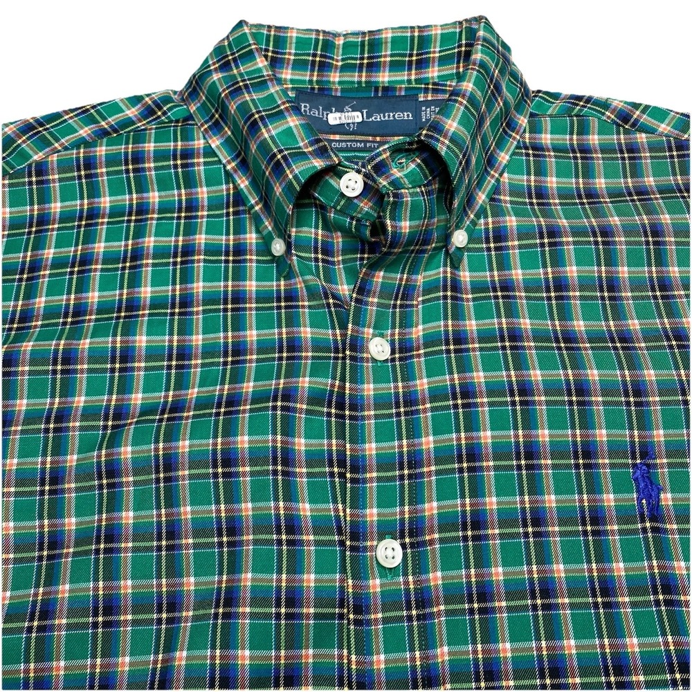 Ralph Lauren Shirt M Mens L/S Button Down Green Rainbow Plaid Preppy